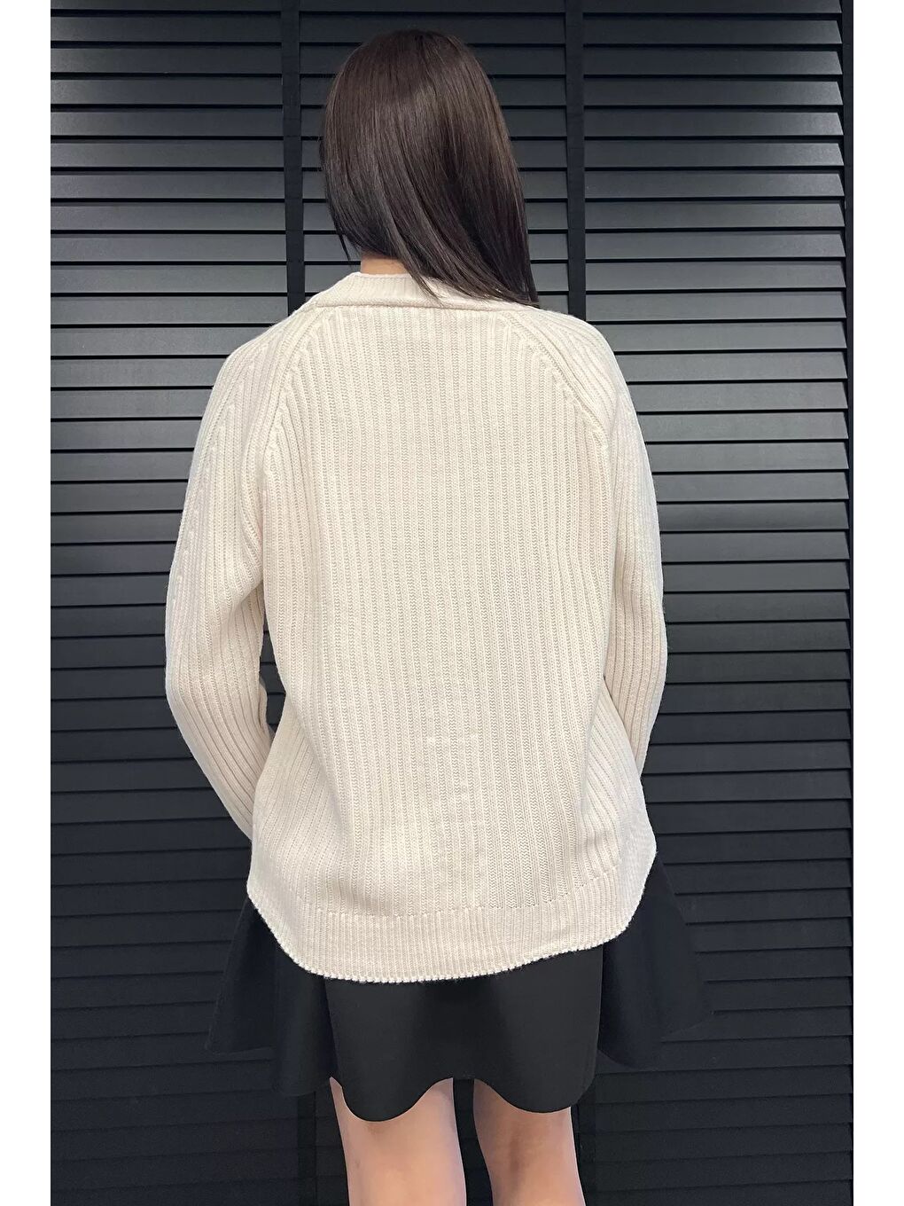 Ekru Kadın Örme Triko Hırka-3