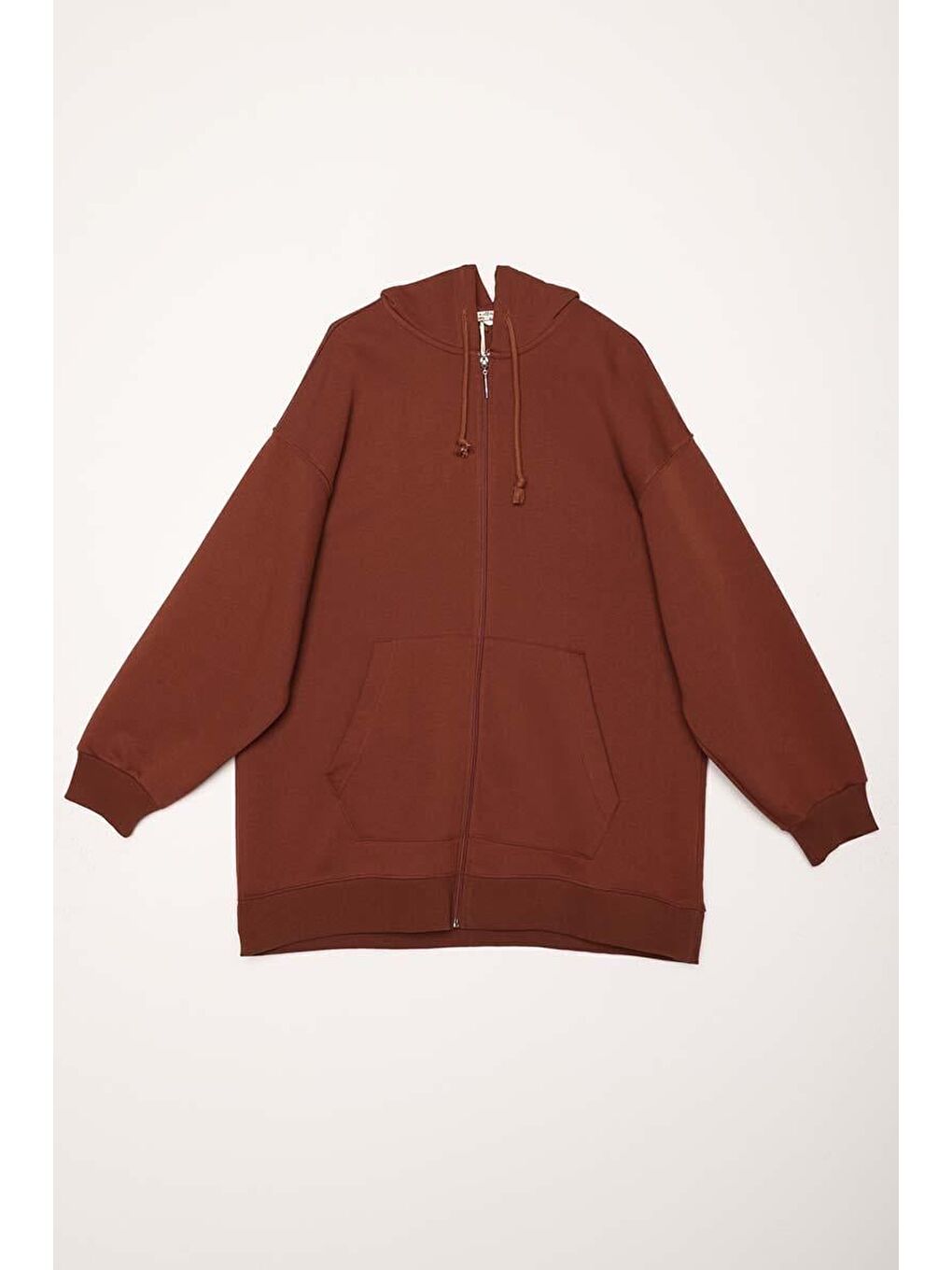 Kahverengi Açık Kahve Kanguru Cepli Oversize Sweat Hırka-7