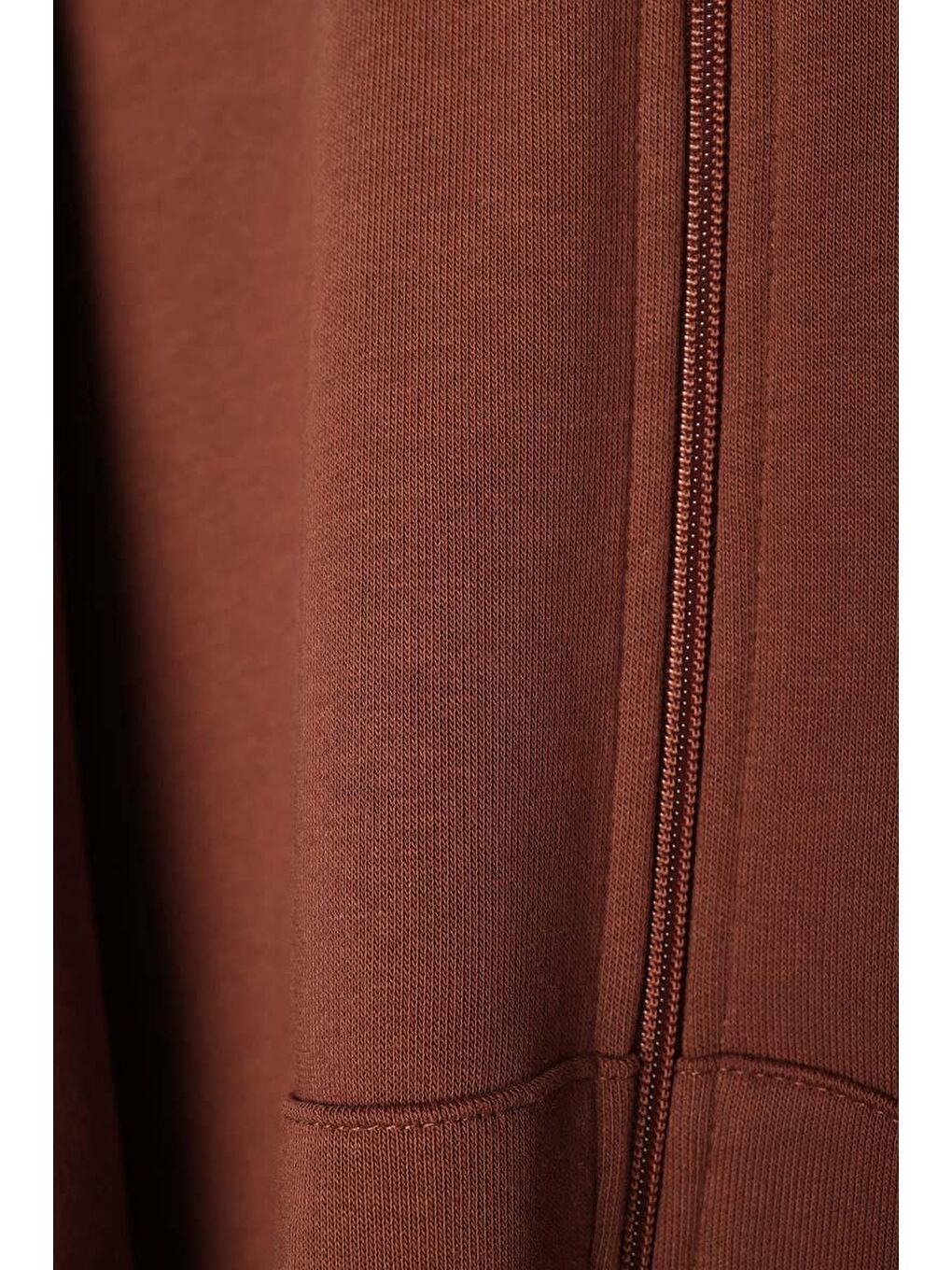 Kahverengi Açık Kahve Kanguru Cepli Oversize Sweat Hırka-8
