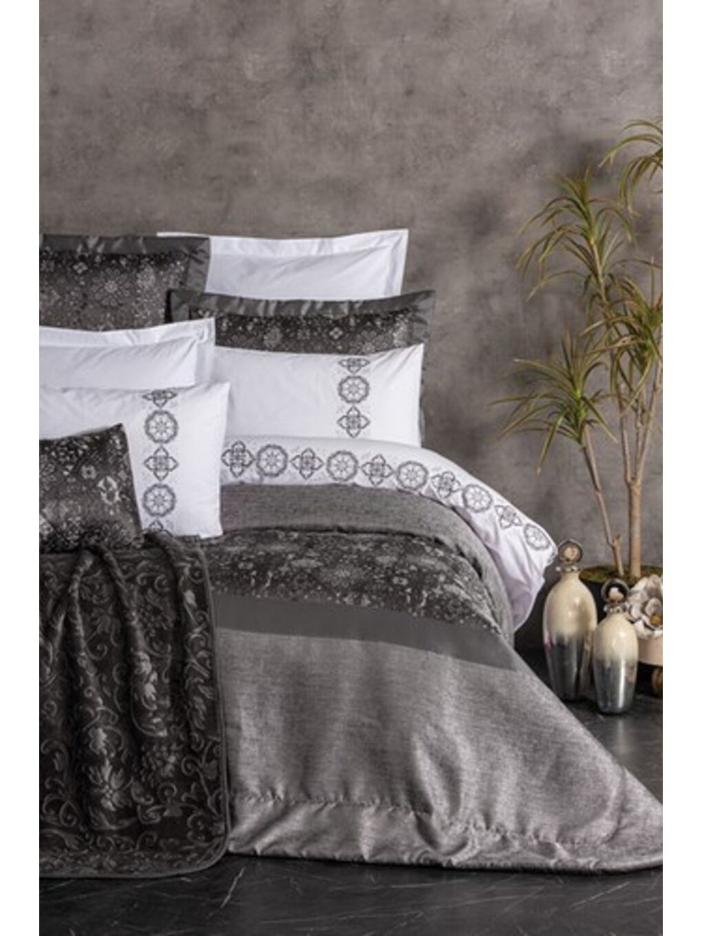 Karışık Pamuk Box Çeyiz Seti Valeria Antrasit