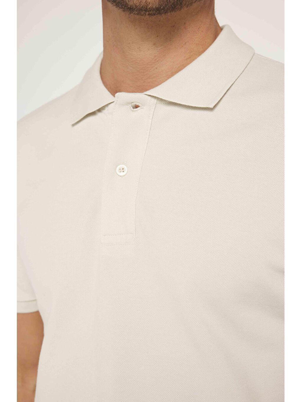 Erkek Slim Fit Dar Kesim %100 Pamuk Düz Pike Bej Polo Yaka Tişört-3