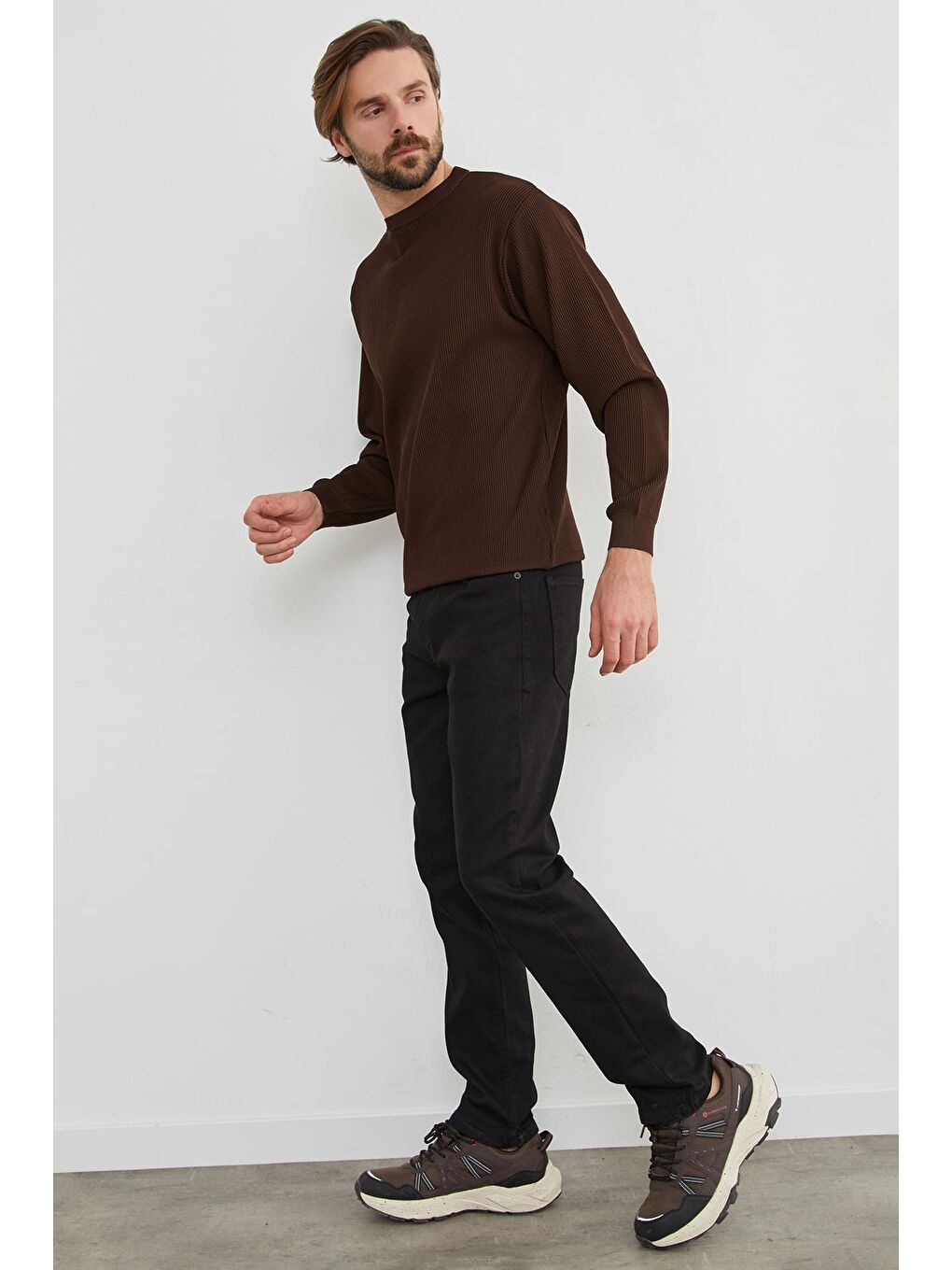 Siyah Fermuarlı Straight Jean Pantolon-3