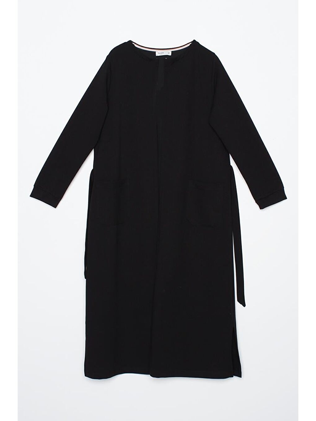 Siyah Kuşaklı Cepli Bisiklet Yaka Uzun Hırka-5