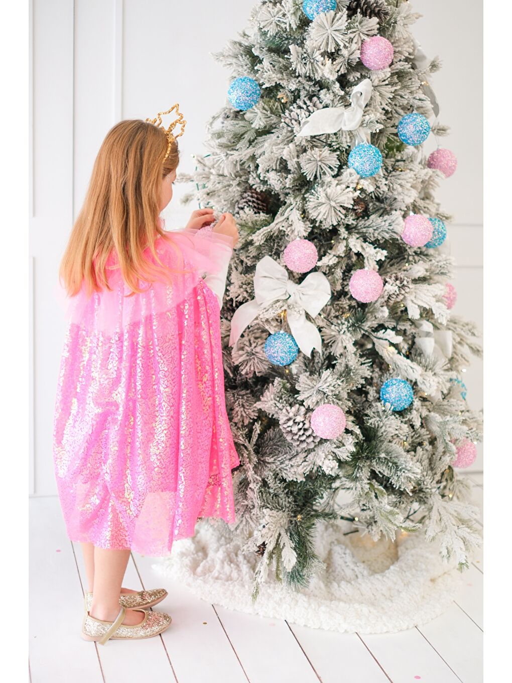 Fuşya Payetli Kız Çocuk Parti Pelerini-1