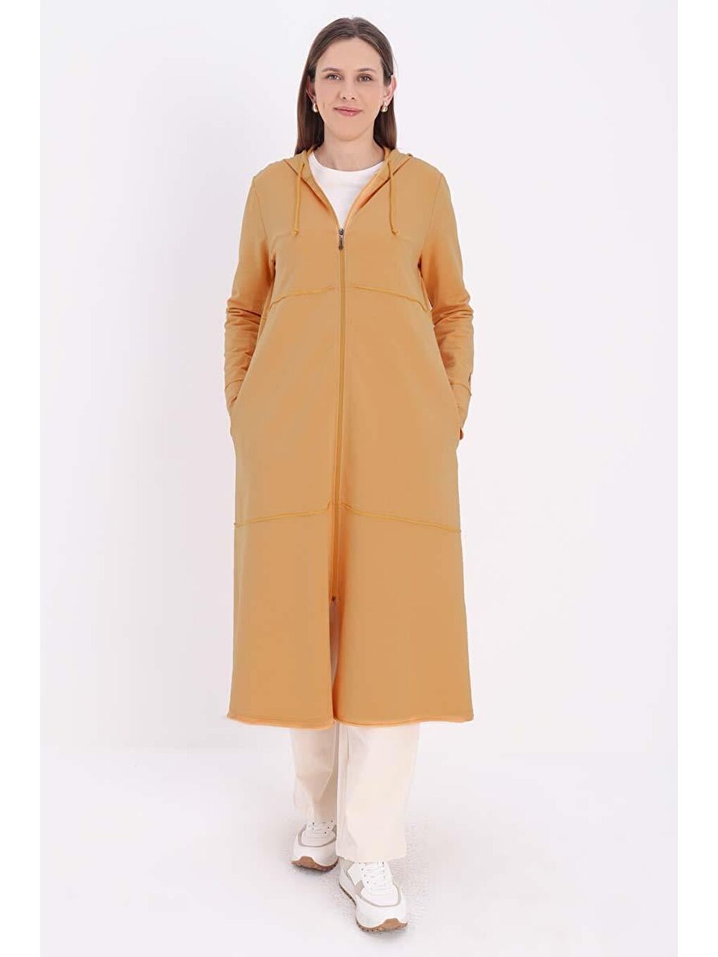 Açık Sarı Kapüşonlu Fermuarlı-1