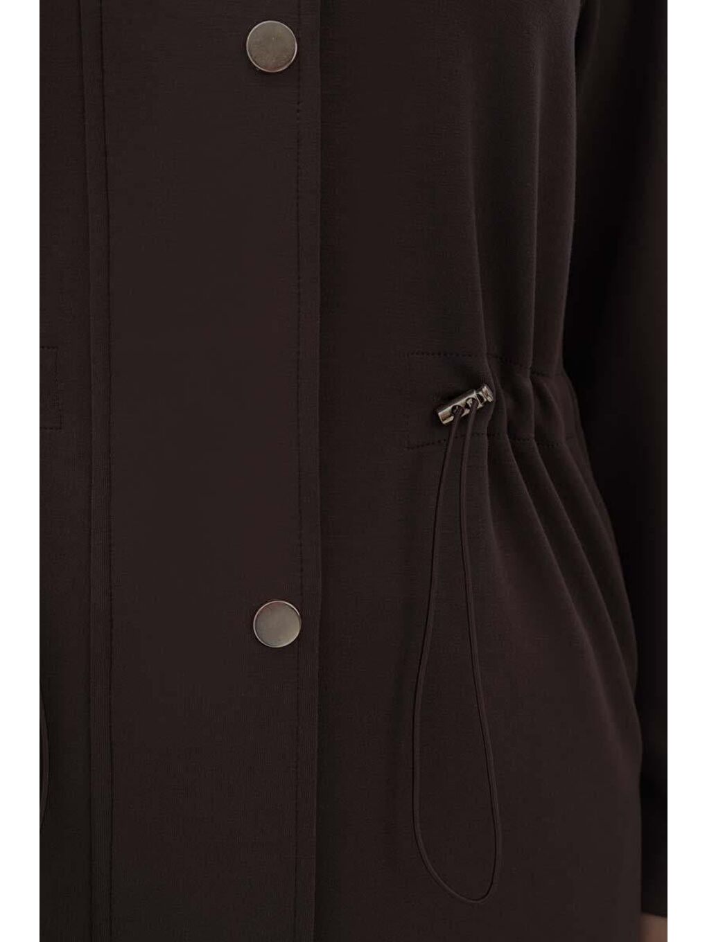 Kahverengi Kahve Kapüşonlu Belden Kanallı Hırka-4