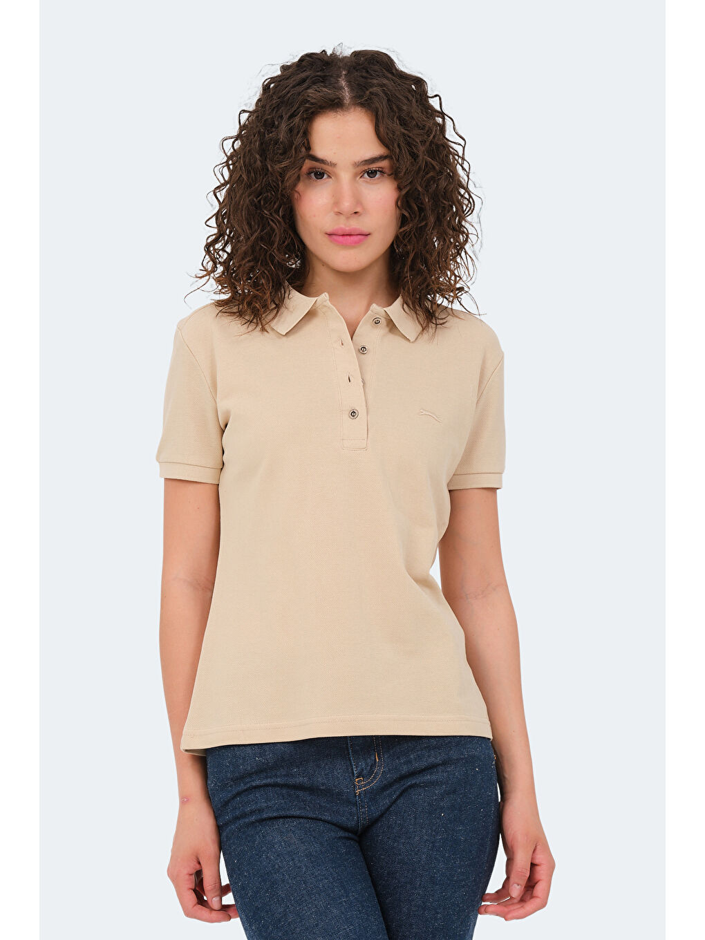 VERA I Kadın Polo Yaka Bej Tişört-4