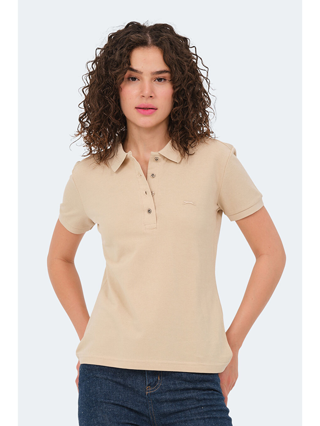 VERA I Kadın Polo Yaka Bej Tişört-5