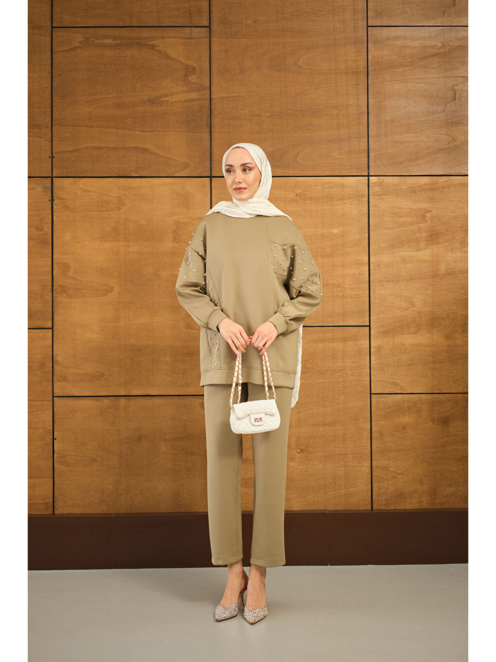 Kadın Taş Detay Takım Yeşil