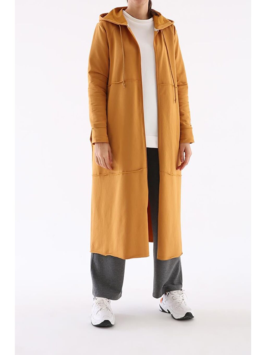 Sarı Açık Hardal Büyük Beden Penye Hırka-1