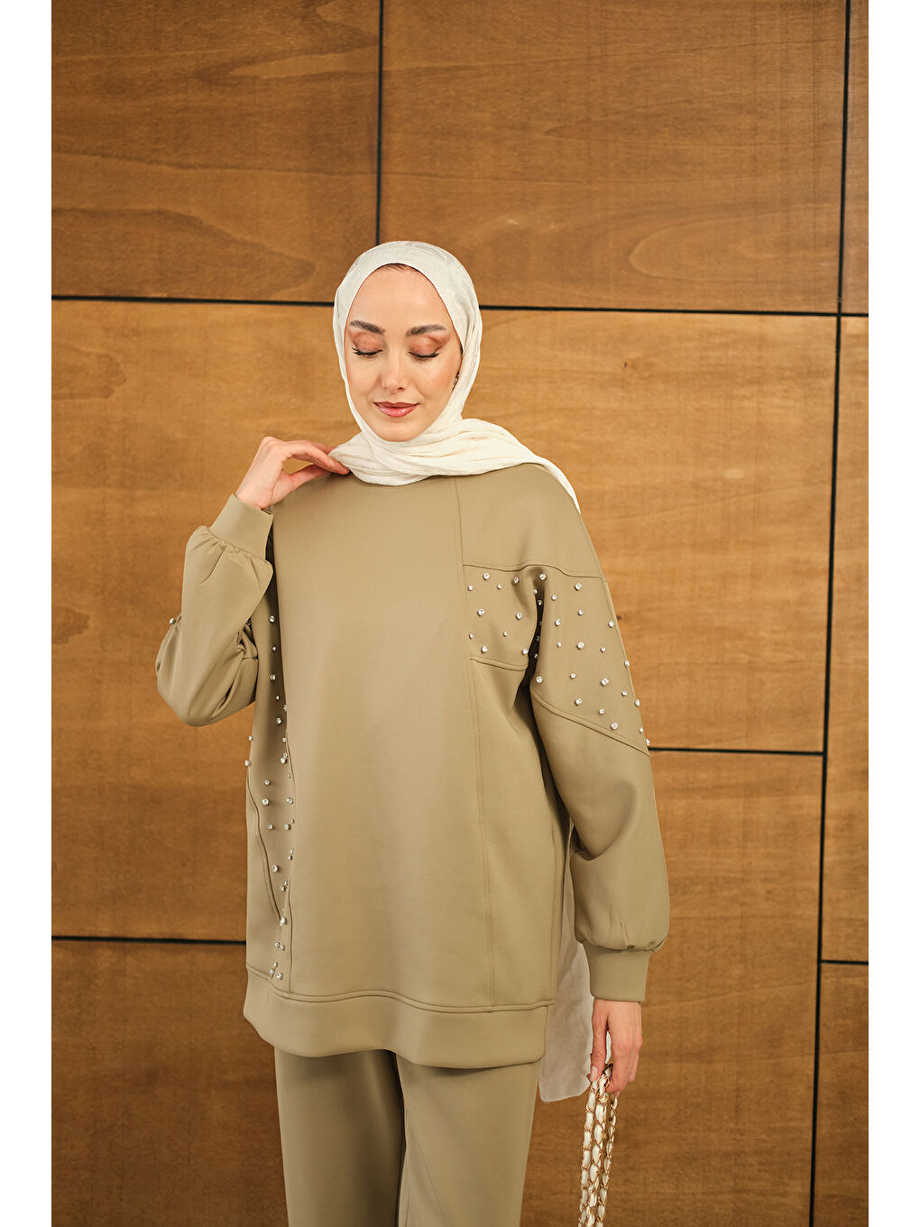 Kadın Taş Detay Takım Yeşil-1