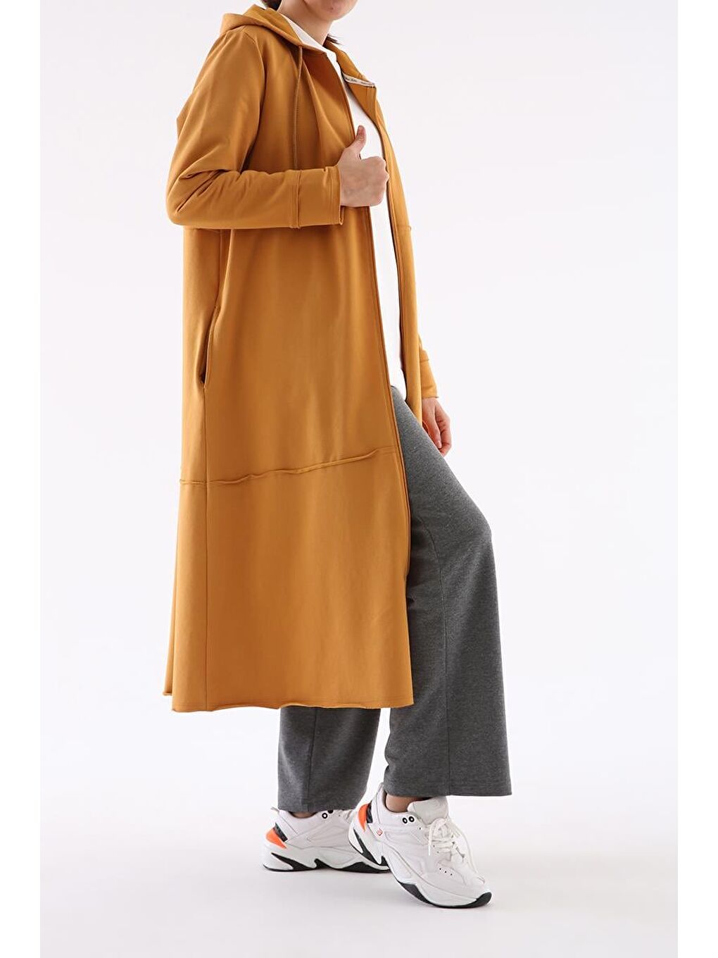 Sarı Açık Hardal Büyük Beden Penye Hırka-4