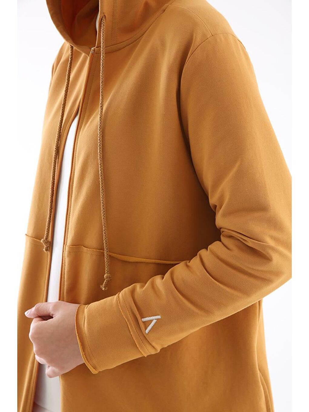 Sarı Açık Hardal Büyük Beden Penye Hırka-5