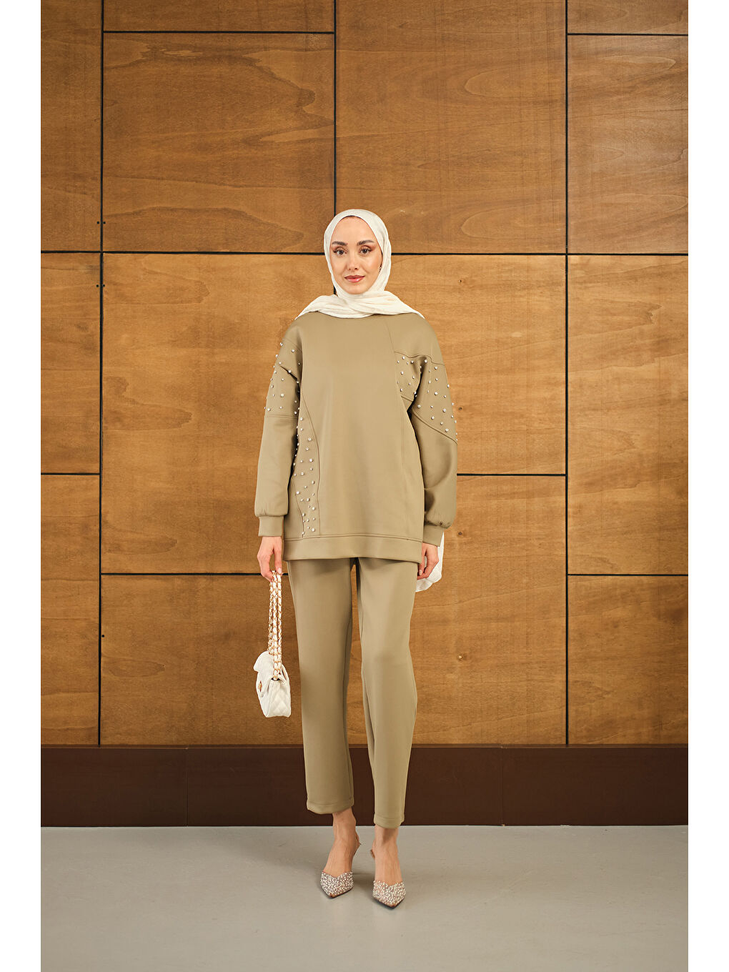 Kadın Taş Detay Takım Yeşil-2