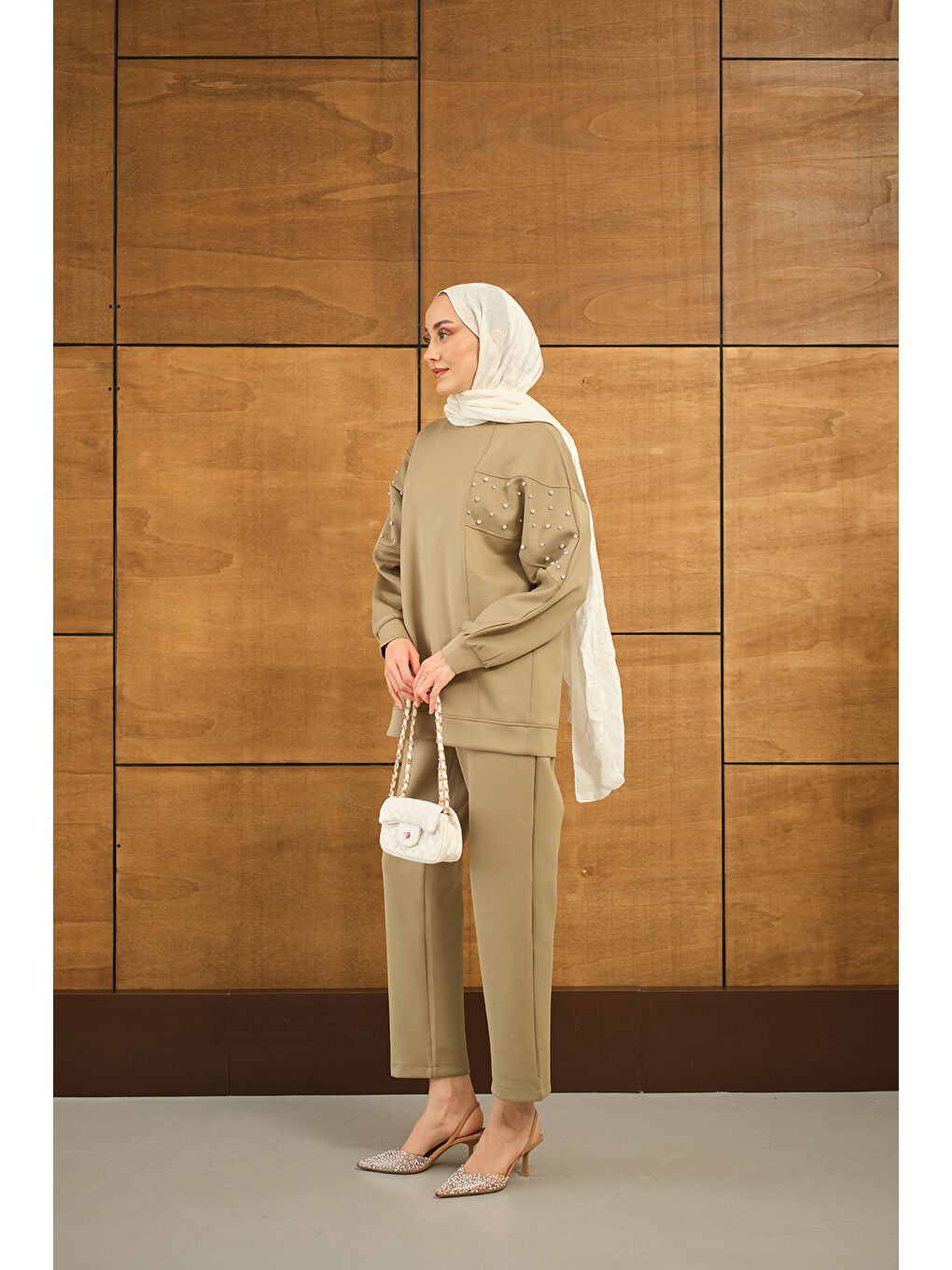 Kadın Taş Detay Takım Yeşil-3