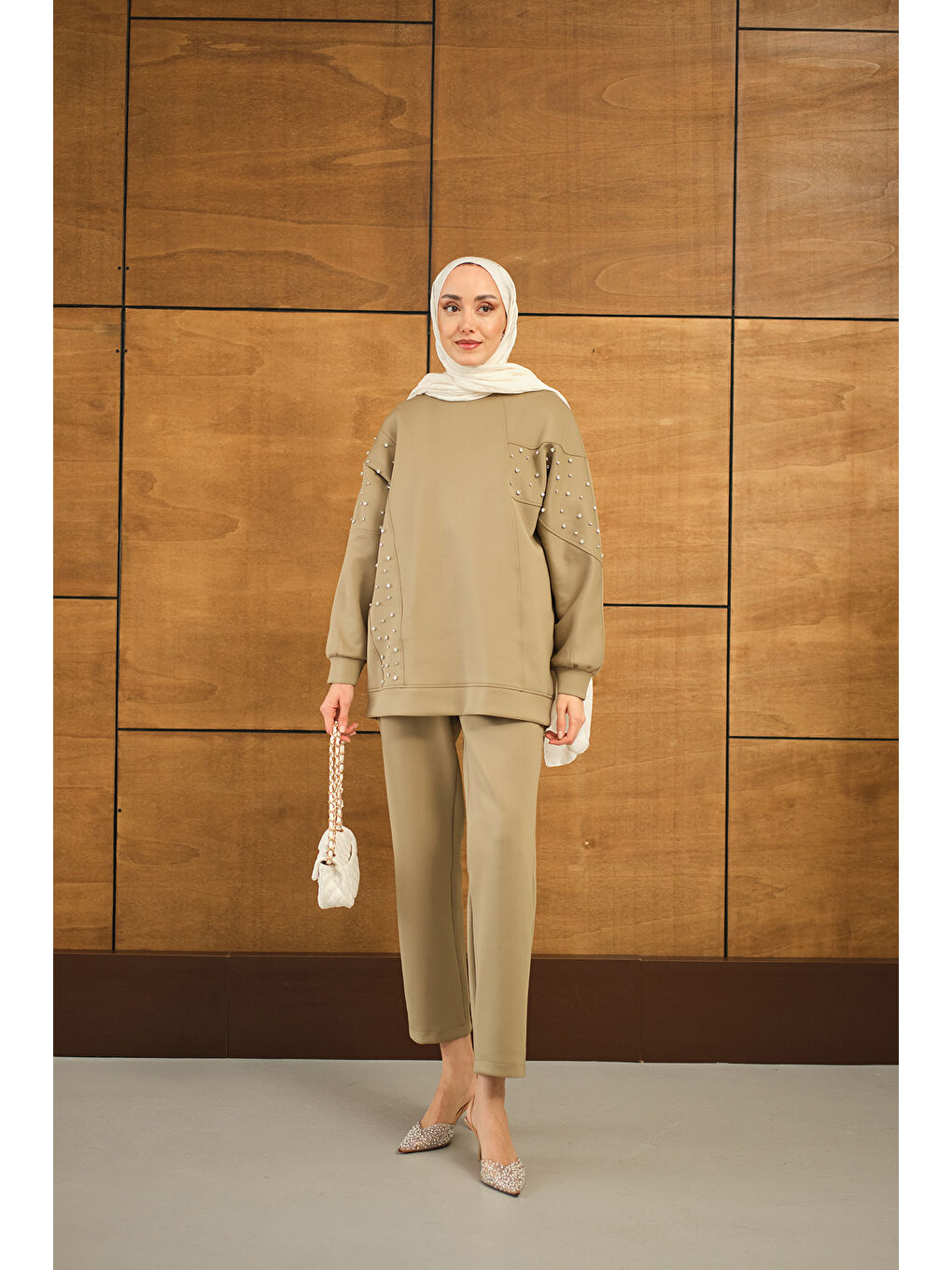 Kadın Taş Detay Takım Yeşil-4