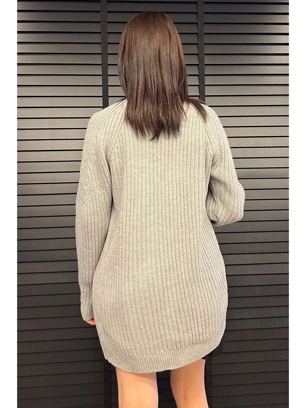 Gri Örme Kadın Triko Hırka-3