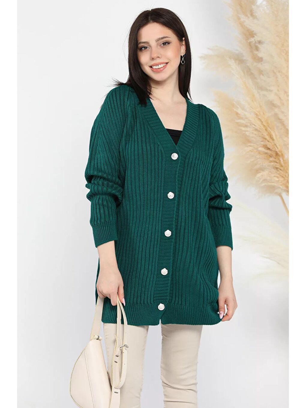 Yeşil Örme Kadın Triko Hırka