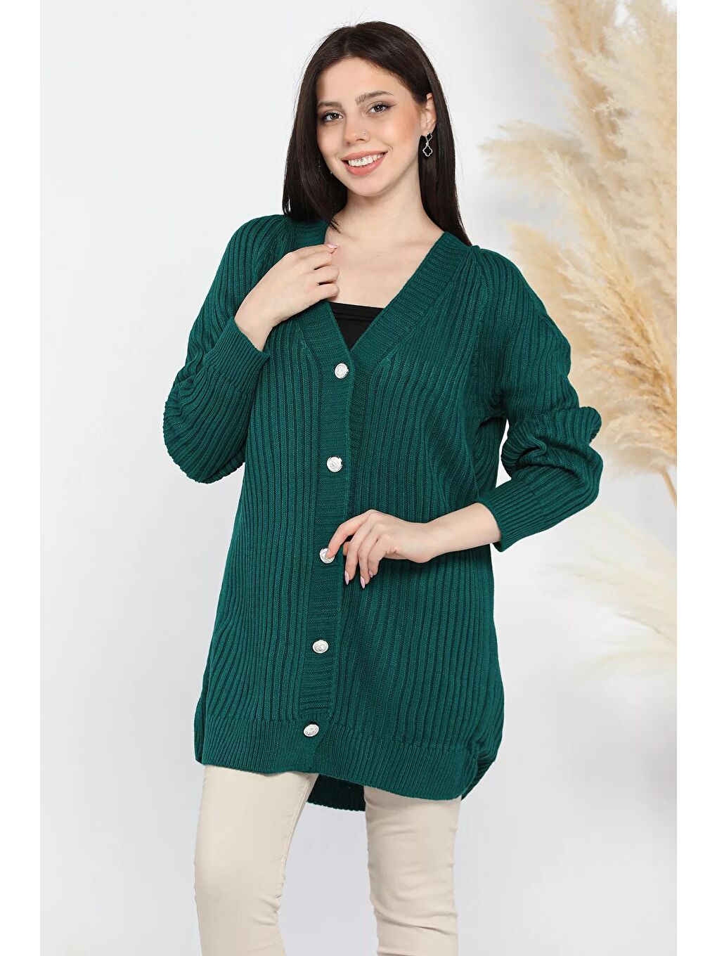 Yeşil Örme Kadın Triko Hırka-1