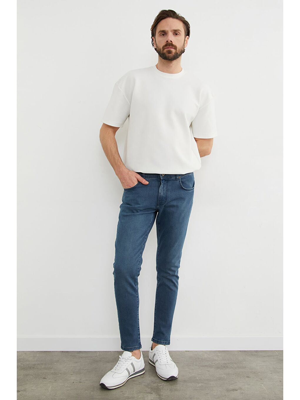 İndigo Slim Fit Normal Bel Jean-4