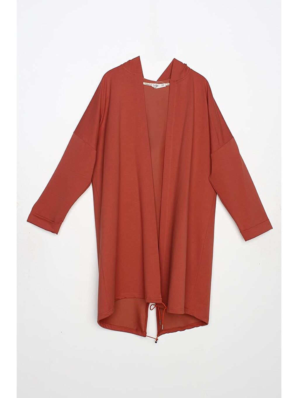 Kahverengi Tarçın Kapüşonlu Şerit Detaylı Salaş Hırka-5