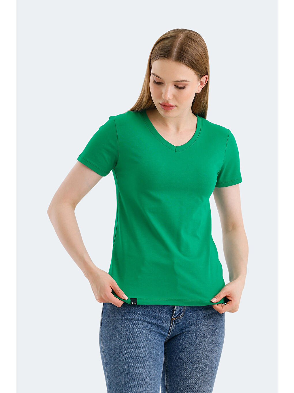 VIVEK Kadın V Yaka Yeşil Tişört-2