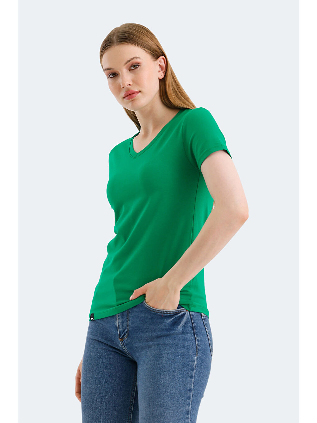 VIVEK Kadın V Yaka Yeşil Tişört-4