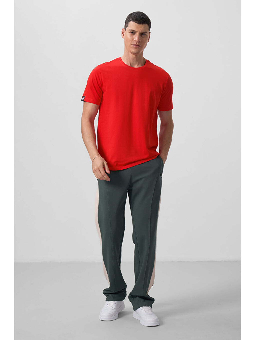 Kırmızı Fiesta Erkek Basic Kısa Kol Standart Kalıp Bisiklet Yaka Tişört - 87911-1