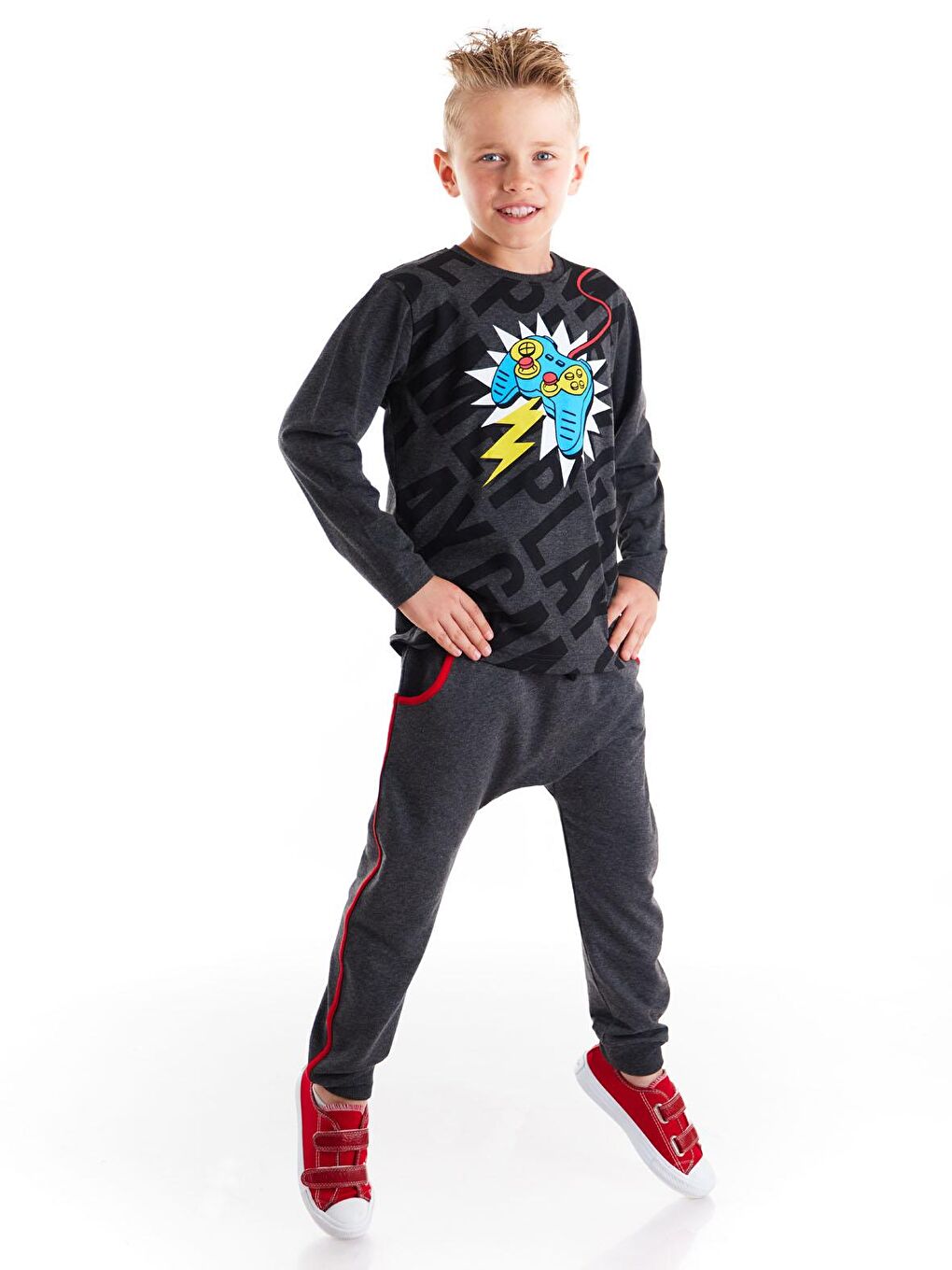 Gri Oyun Konsolu Erkek Çocuk Pantolon Takım