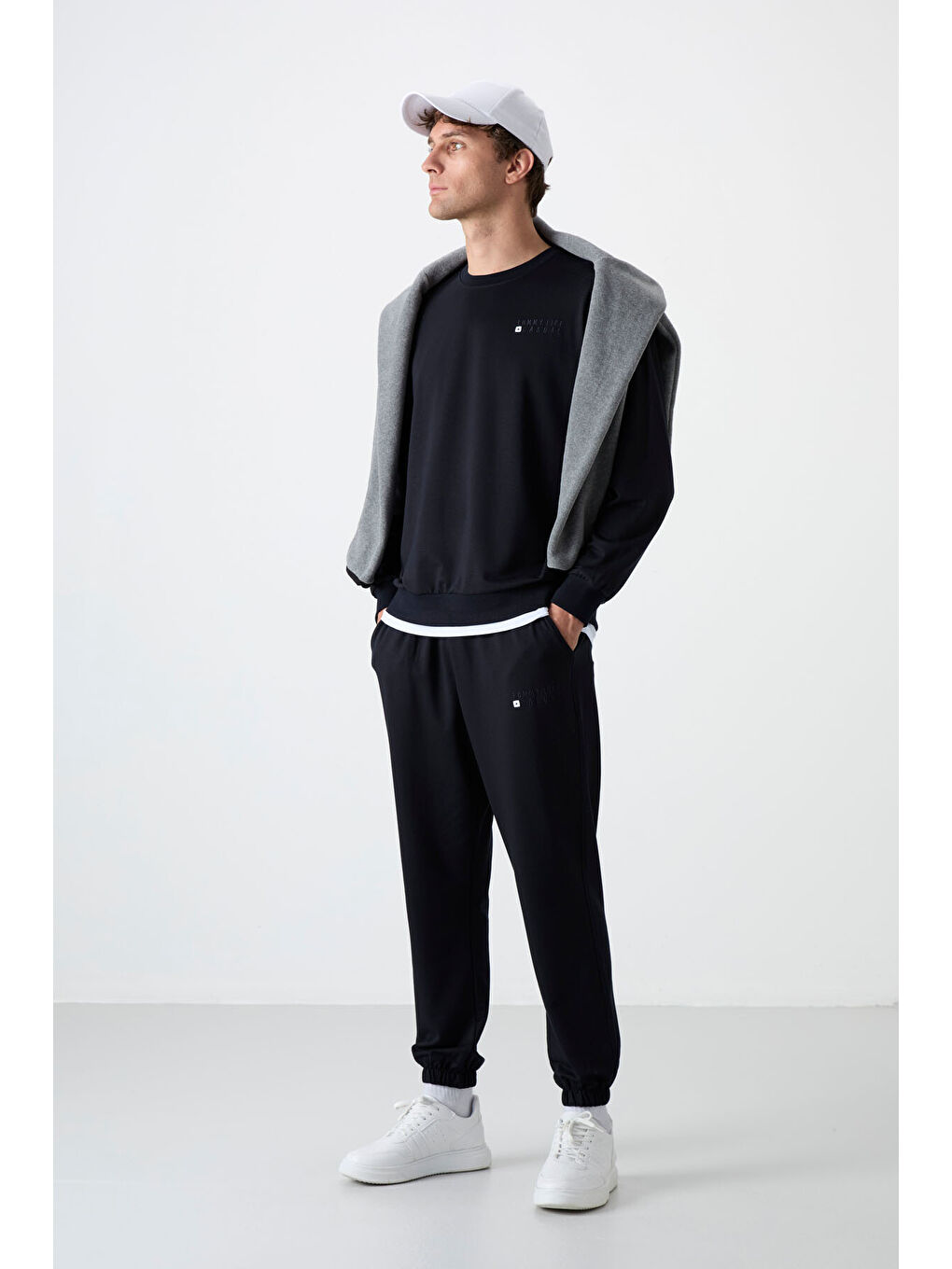 Lacivert Casual O Yaka Jogger Erkek Oversize Eşofman Takımı - 85120