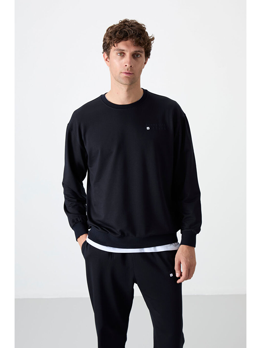 Lacivert Casual O Yaka Jogger Erkek Oversize Eşofman Takımı - 85120-1