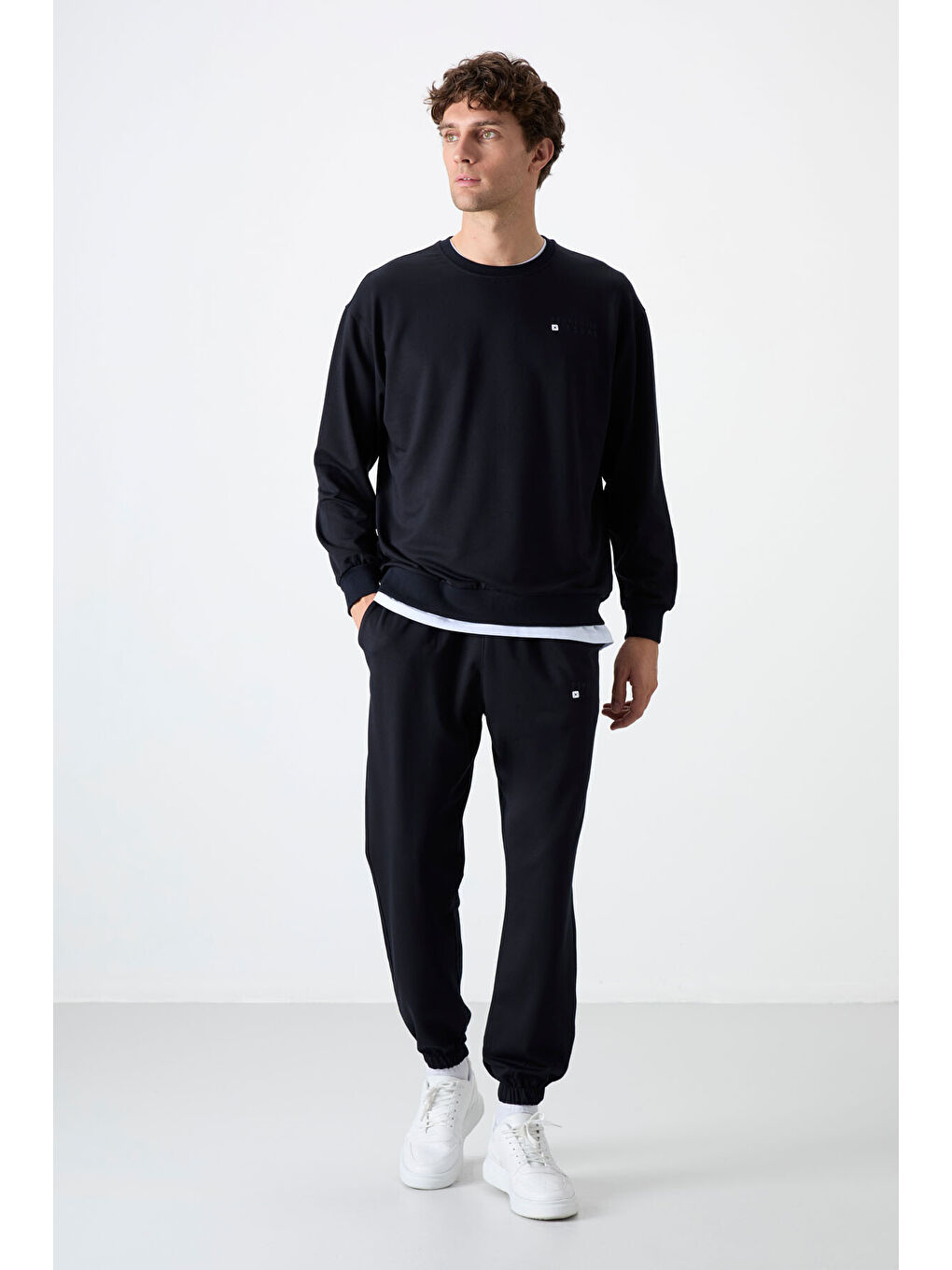 Lacivert Casual O Yaka Jogger Erkek Oversize Eşofman Takımı - 85120-2