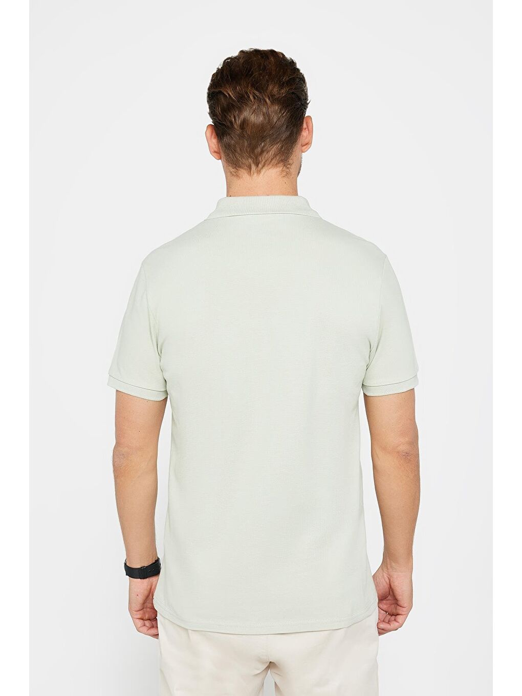 Erkek Slim Fit Dar Kesim %100 Pamuk Düz Pike Gri Polo Yaka Tişört-4