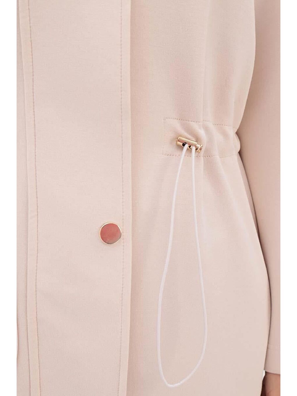 Açık Bej Kapüşonlu Belden Kanallı Hırka-4