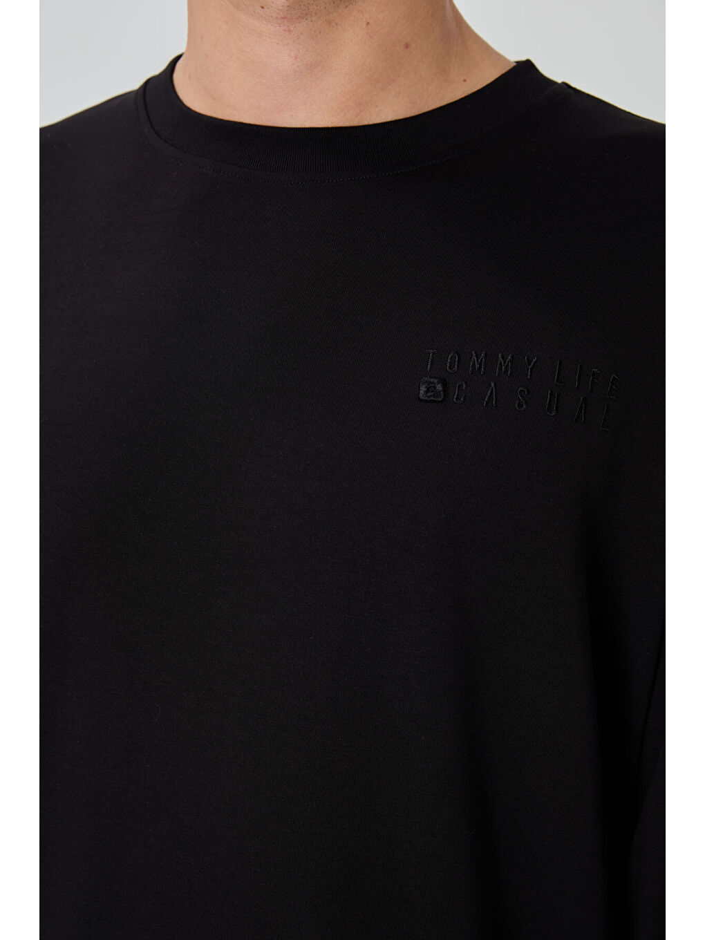 Siyah Casual Bisiklet Yaka Lastik Paça Erkek Oversize Eşofman Takımı - 85120-3