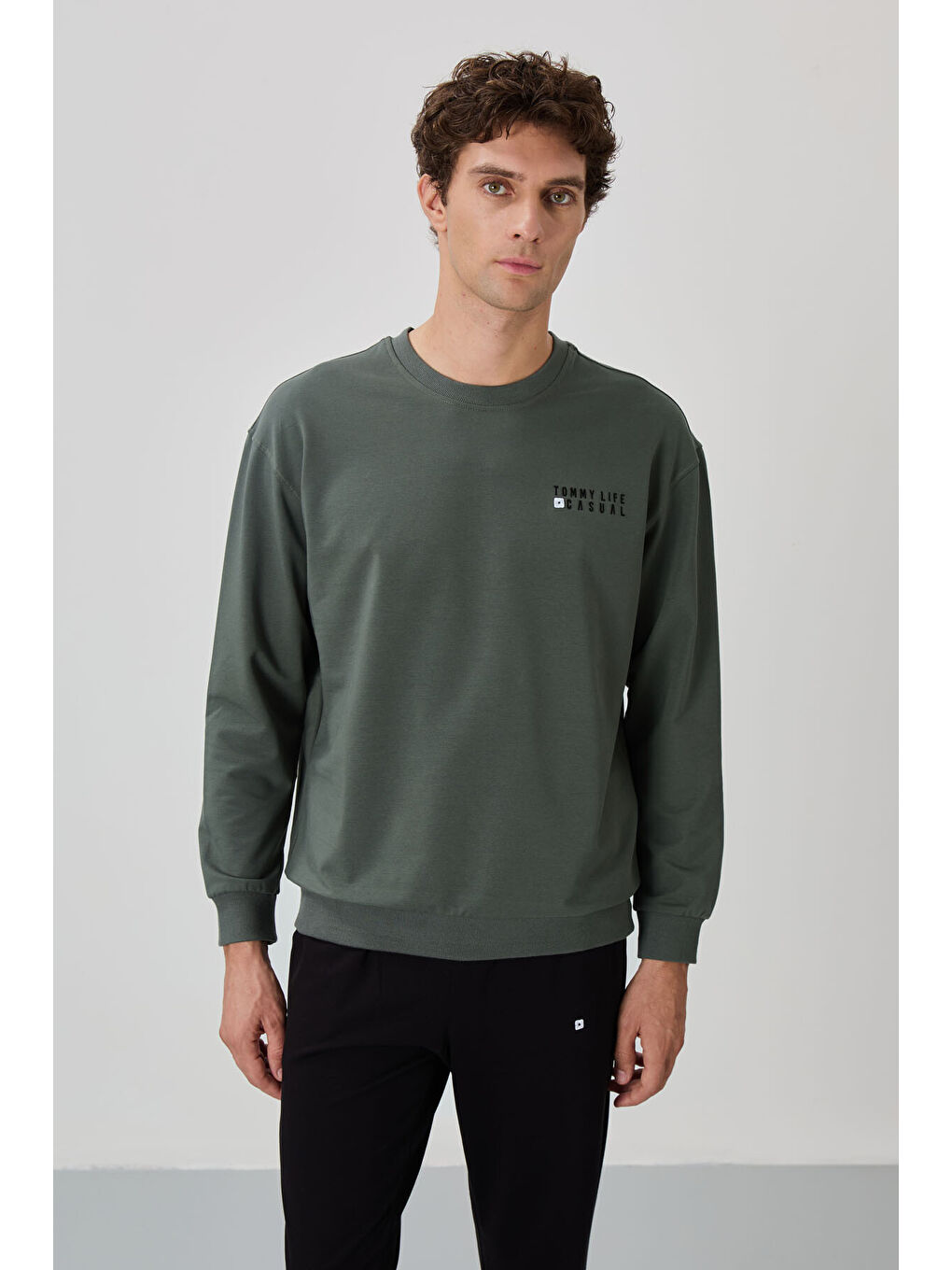 Yeşil Çağla - Siyah Casual O Yaka Lastik Paça Erkek Oversize Eşofman Takımı - 85120-1