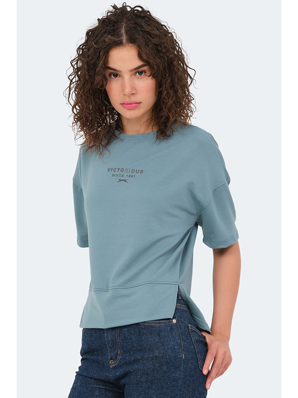 Turkuaz VILLAGE Kadın Oversıze Su Yeşili Tişört-5