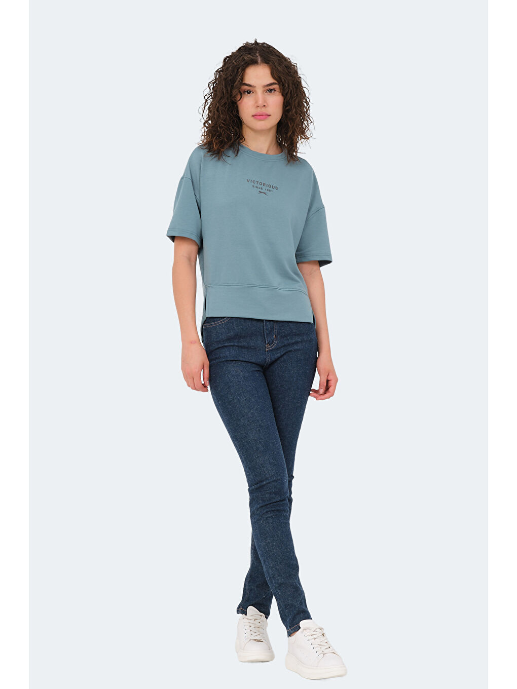 Turkuaz VILLAGE Kadın Oversıze Su Yeşili Tişört-6