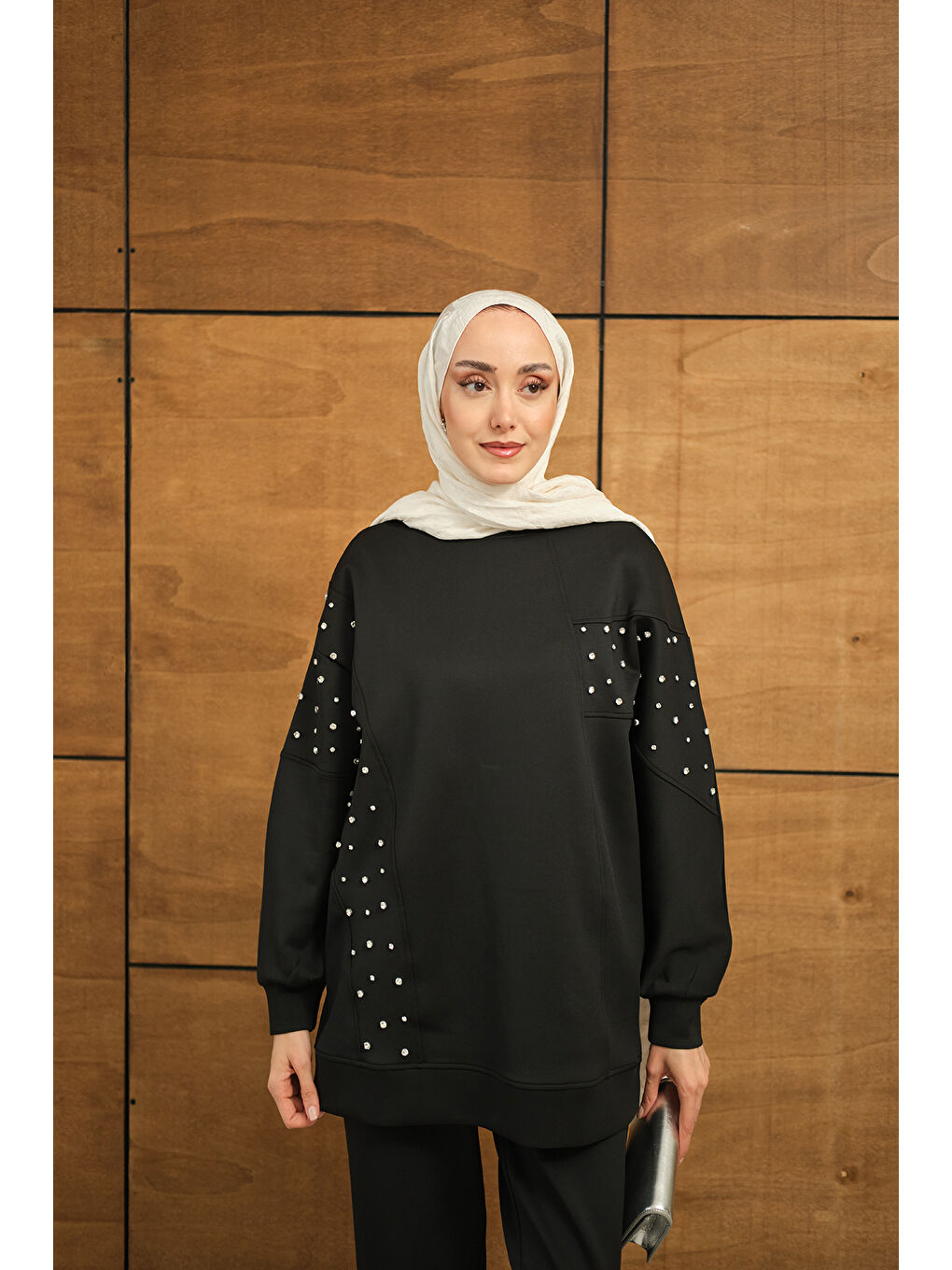 Kadın Taş Detay Takım Siyah-1