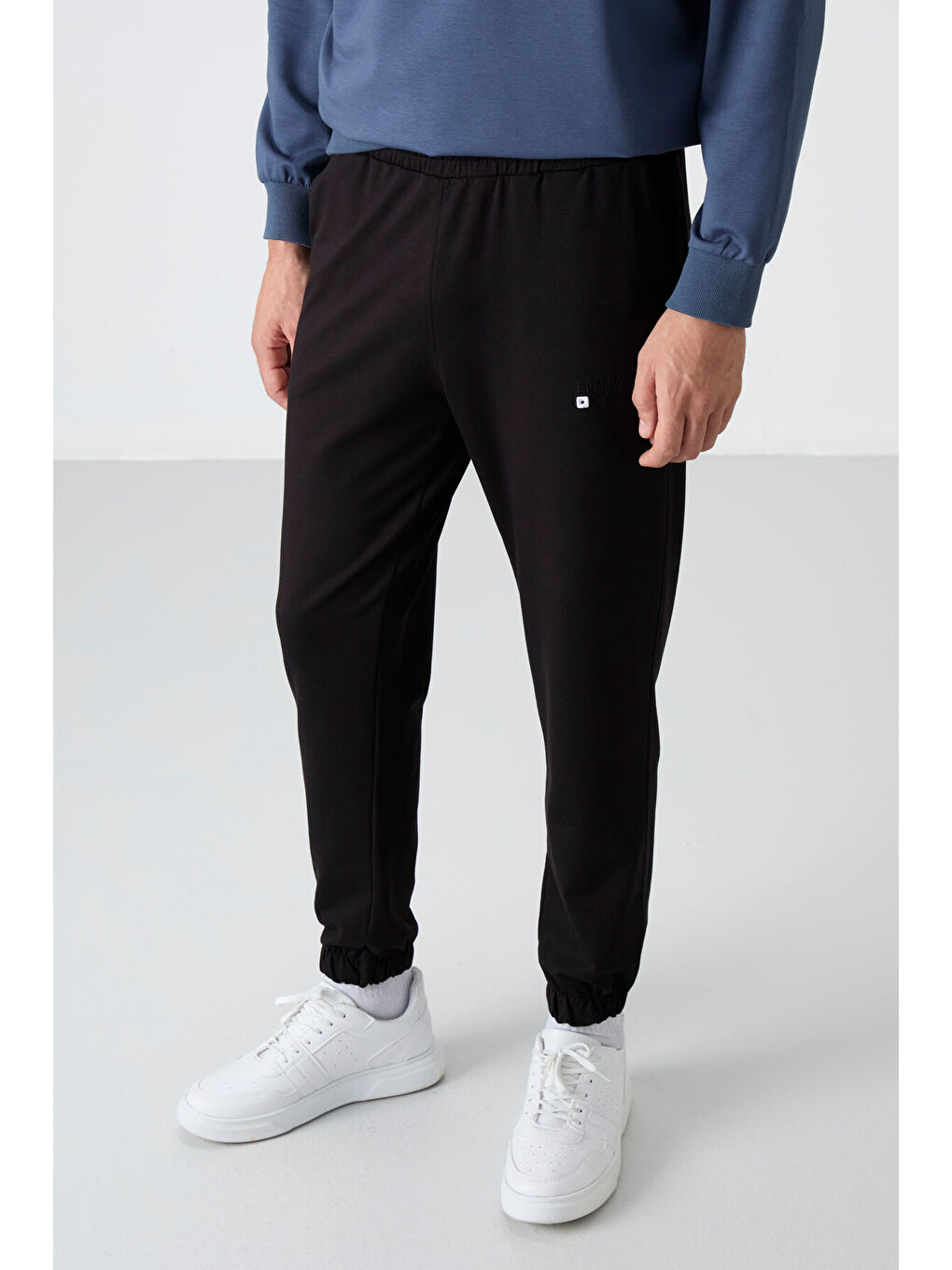 Petrol - Siyah Casual O Yaka Lastik Paça Erkek Oversize Eşofman Takımı - 85120-2