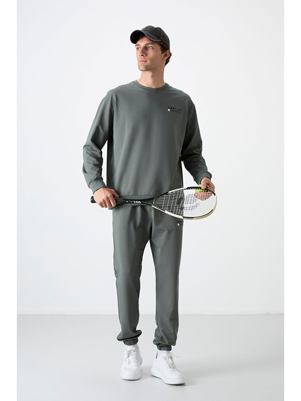 Yeşil Çağla Casual Bisiklet Yaka Lastik Paça Erkek Oversize Eşofman Takımı - 85120