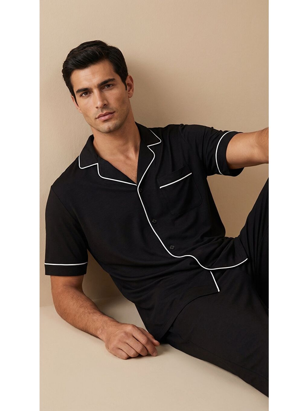 Erkek Silver Düğmeli Pijama Takımı Siyah