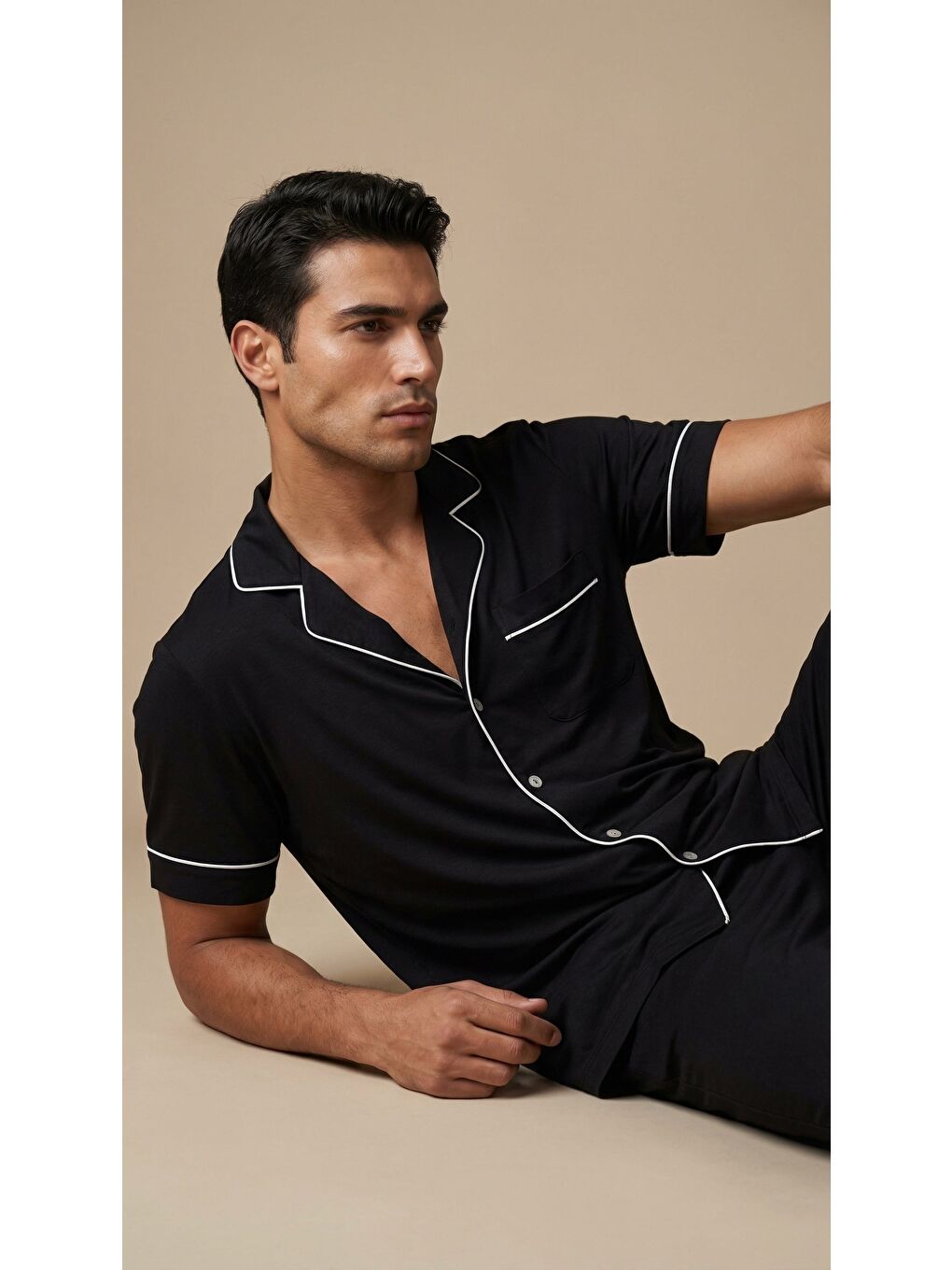 Erkek Silver Düğmeli Pijama Takımı Siyah-1