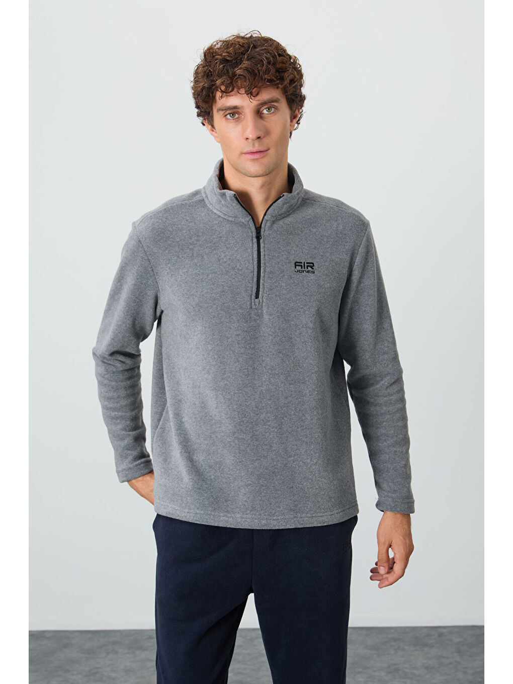 River Gri Melanj Dik Yaka Erkek Polar Sweatshirt - 88310