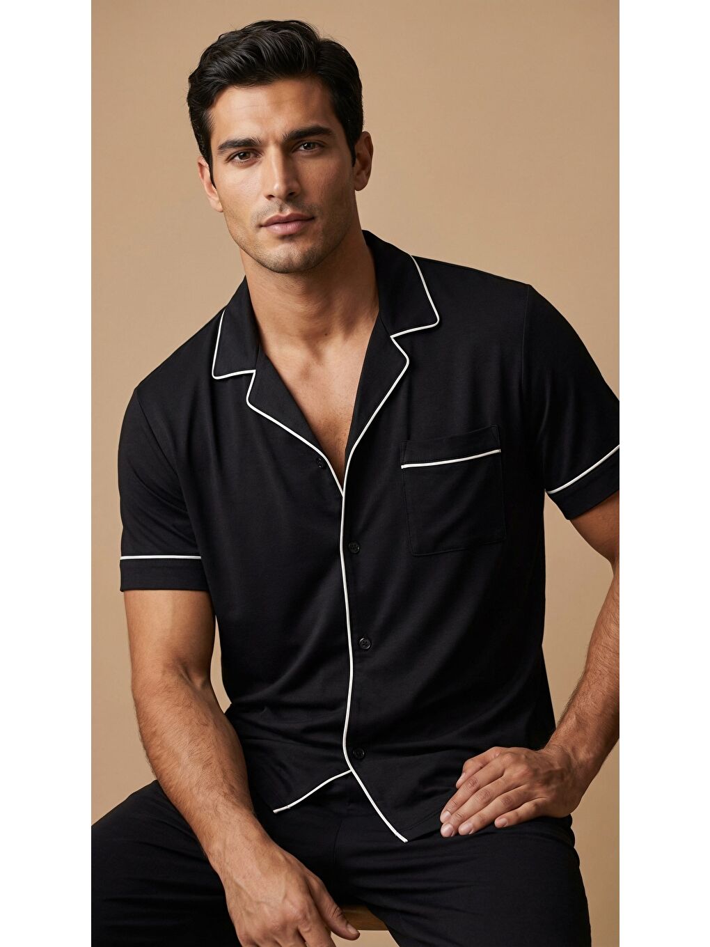 Erkek Silver Düğmeli Pijama Takımı Siyah-2