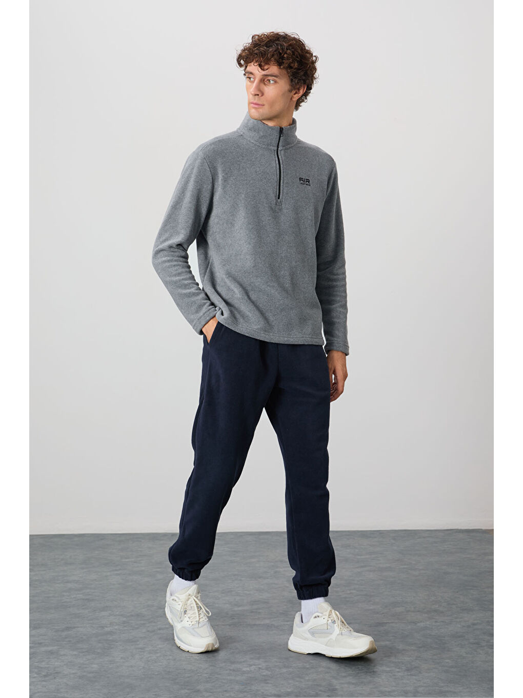 River Gri Melanj Dik Yaka Erkek Polar Sweatshirt - 88310-1