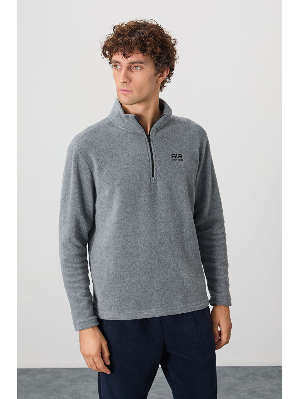 River Gri Melanj Dik Yaka Erkek Polar Sweatshirt - 88310-3