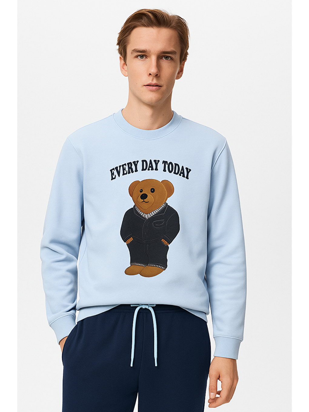 Erkek Teddy Desenli Pijama Üstü Mavi