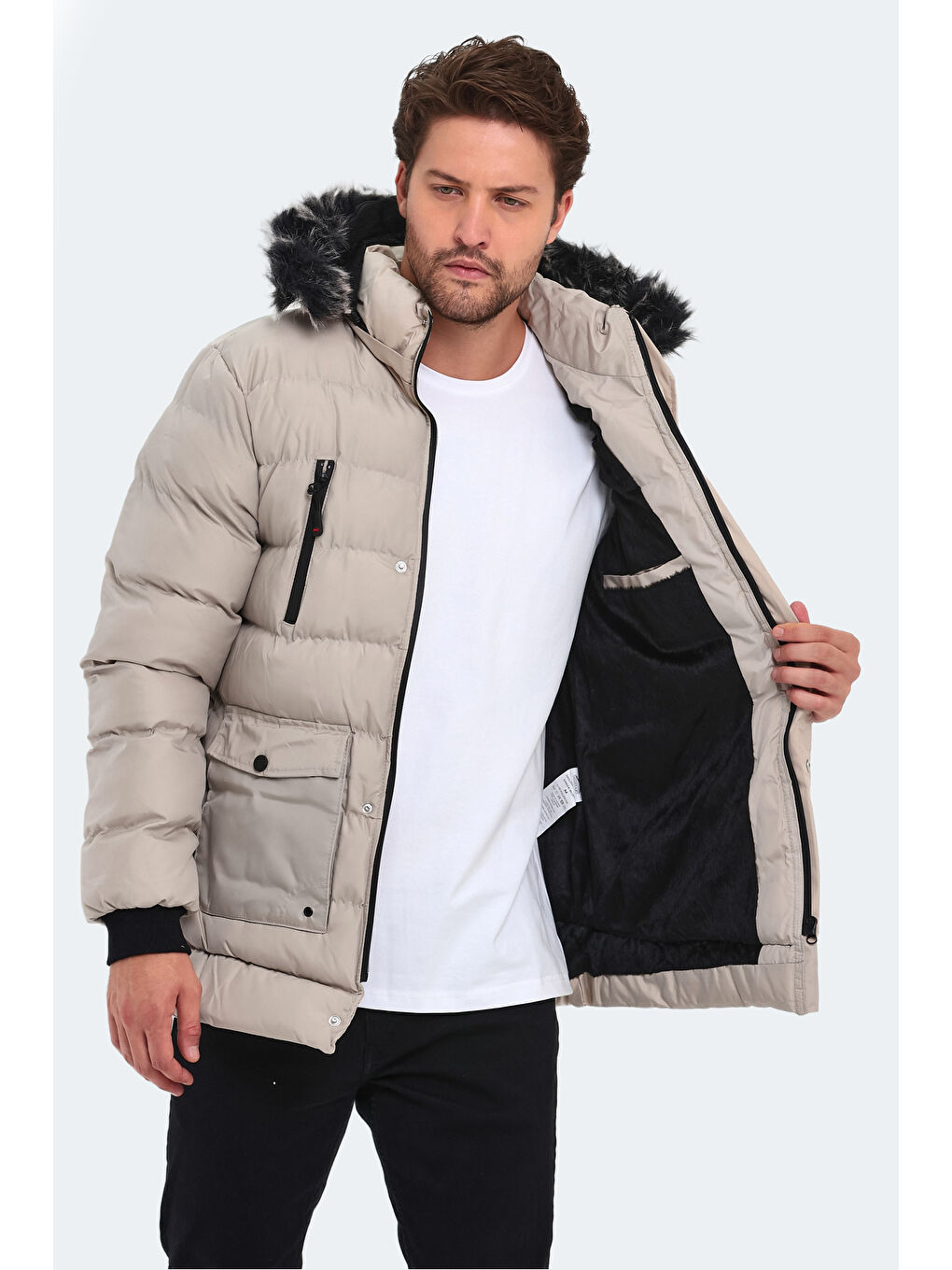 Bej HARDMAN IN Erkek  Kaban Taş Gri-5