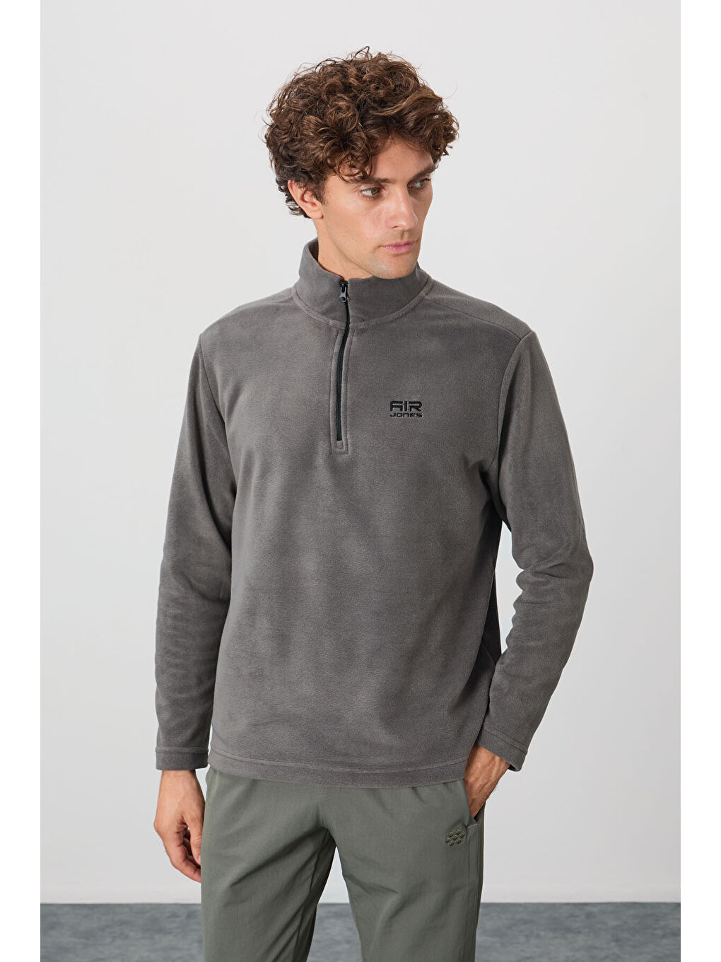 River Koyu Gri Dik Yaka Erkek Polar Sweatshirt - 88310-2